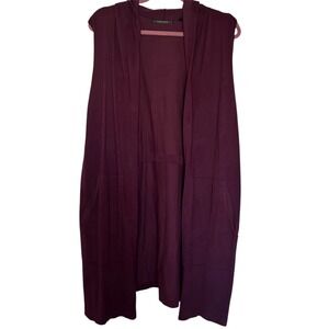 Cyrus Women's 1X Sleeveless Hooded Maroon Wine Long Open Front Cardigan Vest NWT